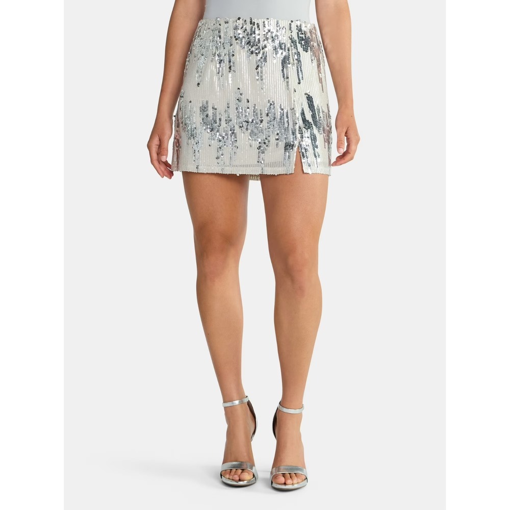Madden NYC Women's Sequin Mini Skirt Cream Egret‎ | Size XXL (Extra Extra Large)
